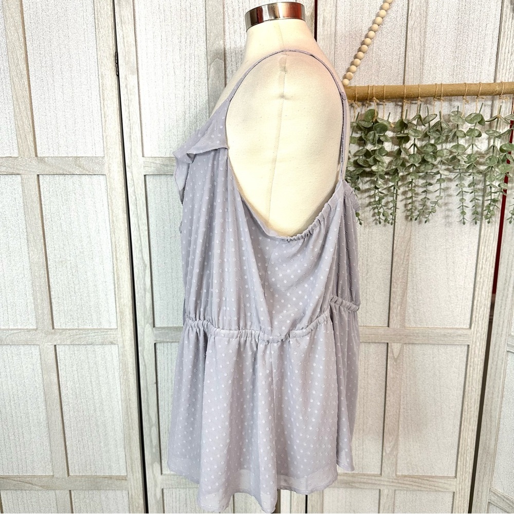 Torrid Gray Lilac Ruffle Front Chiffon Clip Dot Cami Blouse Plus Size 3X 3 22/24 - Picture 10 of 15